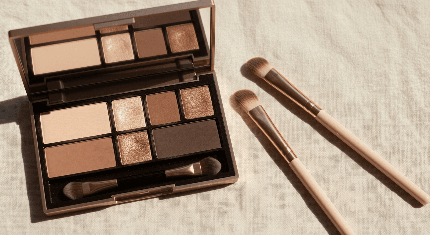 Top eyeshadow palettes for beginners laid out on white surface